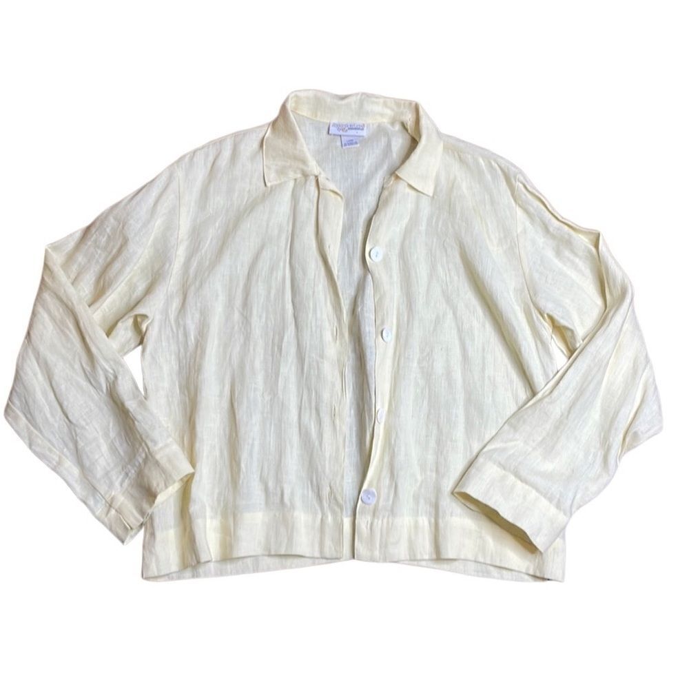 80s Vintage Jennifer Myles Buttercup yellow linen shirt jacketed Shacket large